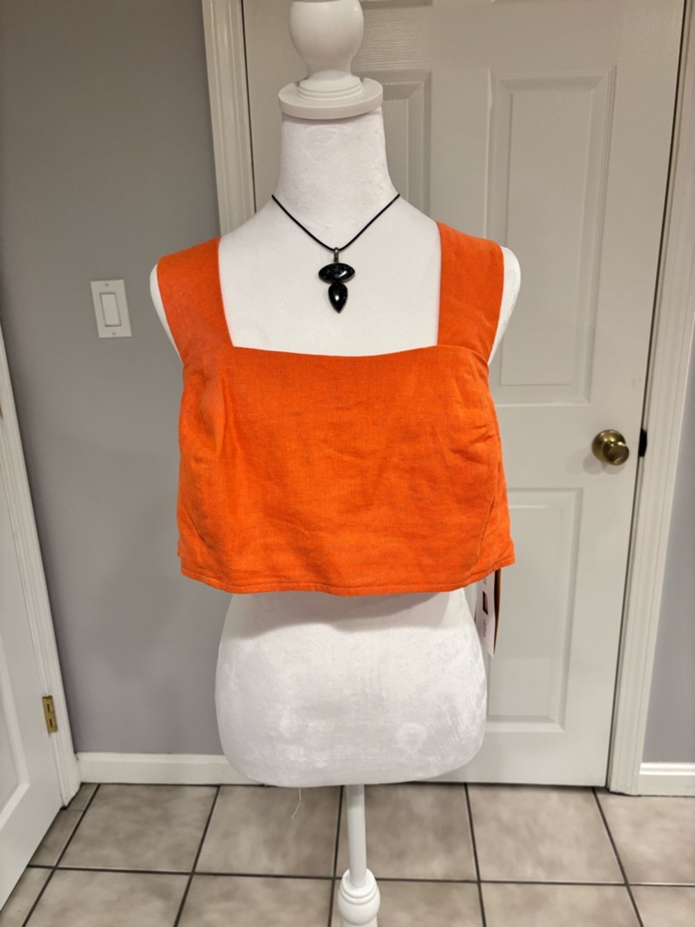 Coral Peach Square-Neck Crop Top (necklace not included)